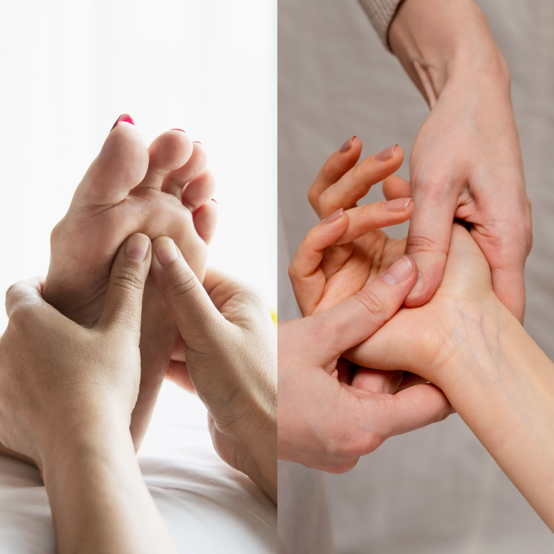 Reflexologist using acupressure to target specific energy pathways.